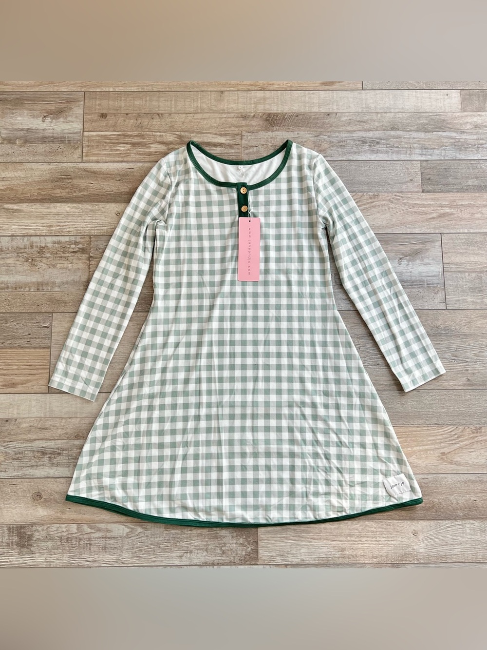 NWT Jane + Jo Woman’s Lane Lounge Gown in Wintergreen Check Size Small
